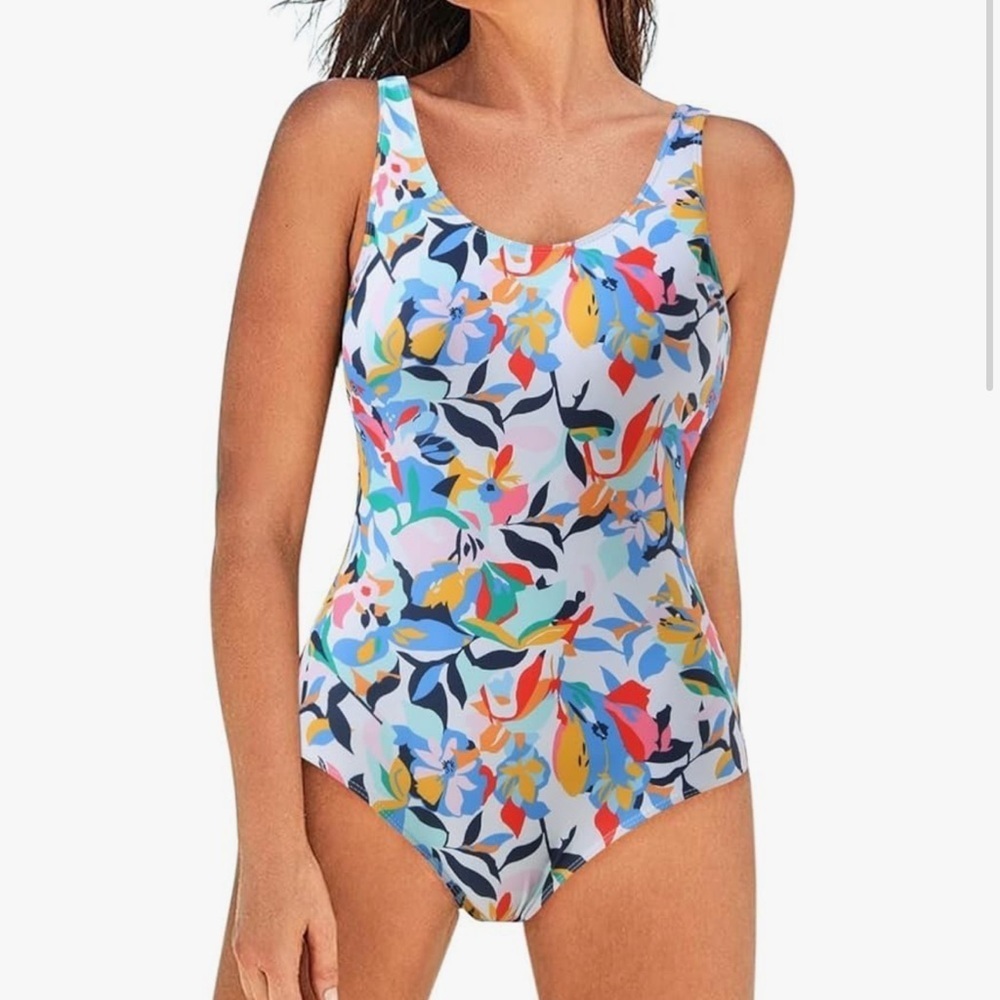 Tropical Print Multi Color Floral One-Piece Swimsuit Size Large - Picture 14 of 14